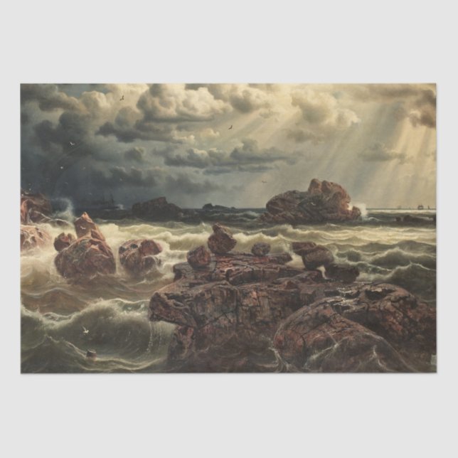 Papier Mousseline Paysage côtier avec navires à l'horizon (Recto)