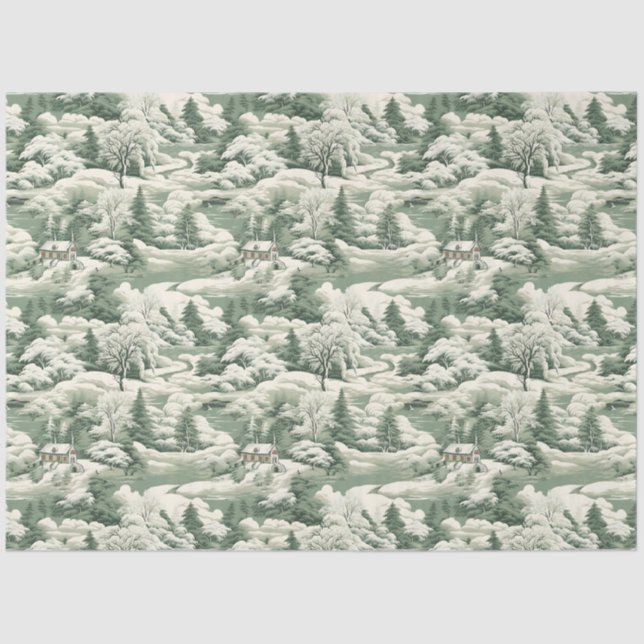 Papier Mousseline Paysage de neige en toile verte (Recto)