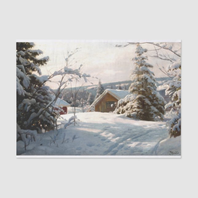Papier Mousseline Paysage d'hiver éclairé par le soleil par Peder Mo (Recto)