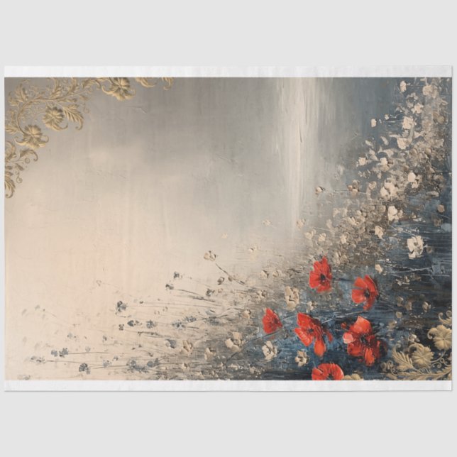 Papier Mousseline Paysage floral et plage, art orné effet (Recto)