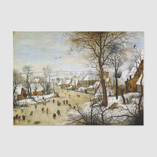 Papier Mousseline Paysage hivernal avec patineurs de glace, Découpag (Recto)