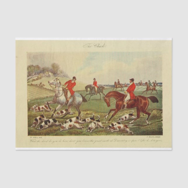 Papier Mousseline Paysage vintage Chasse Fox Chiens Ephemera Découpa (Recto)