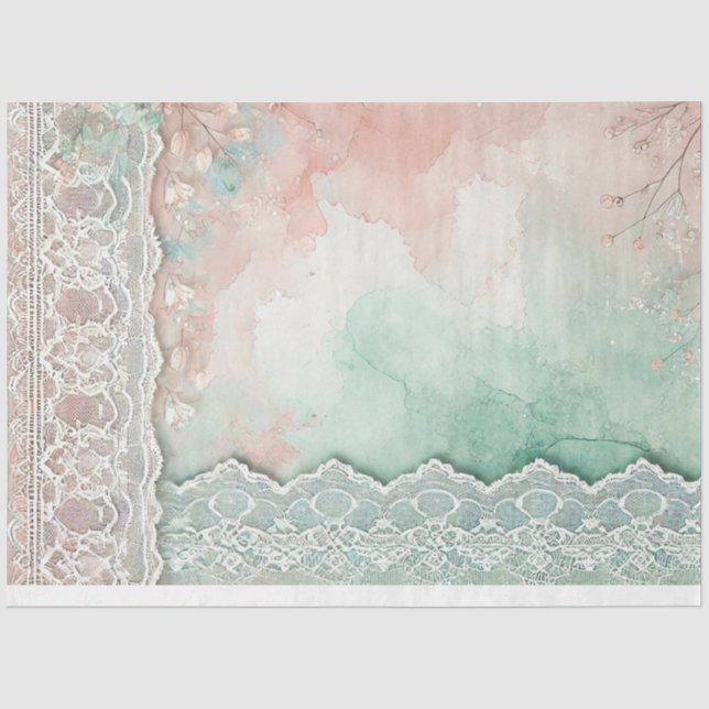 Papier Mousseline Peach et Green Aquarelles et dentelle (Recto)