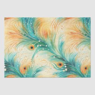 Papier Mousseline Peach Turquoise Tropical Orange Peacock Plumes II