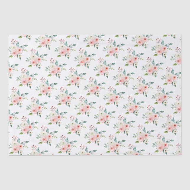 Papier Mousseline Peach White Aquarelle Florale Mariage (Recto)
