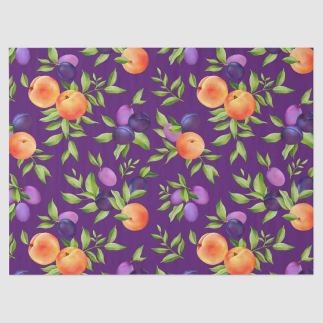 Papier Mousseline Peaches Plums Purple Cute Fruit Motif botanique (Recto)