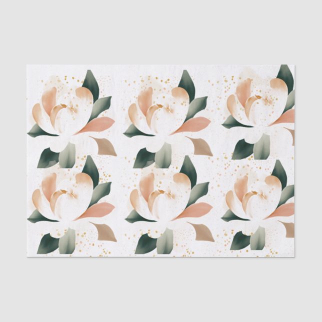 Papier Mousseline Peachy Gold Peonies Specked Tissue Papier (Recto)