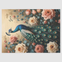 Peacock avec Pêche et Roses roses roses rose Décou