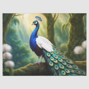 Papier Mousseline Peacock blanc et bleu majestueux en forêt