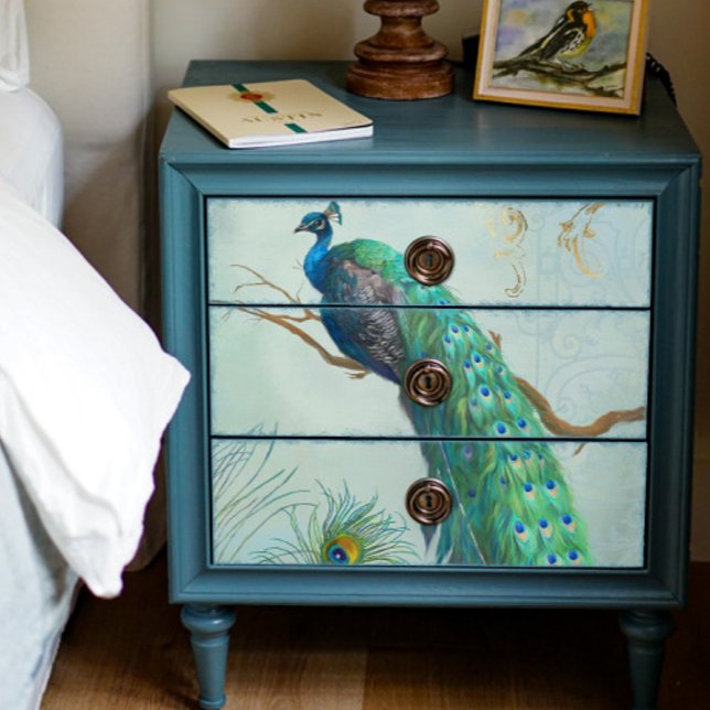 Papier Mousseline Peacock n Plumes or Dusty Blue Decoupage (Créateur téléchargé)
