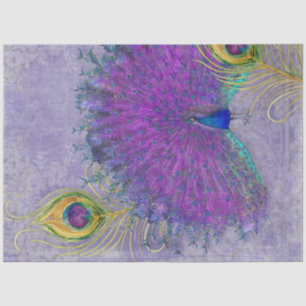 Papier Mousseline Peacock Plumes Découpage Purple Lavande Vintage