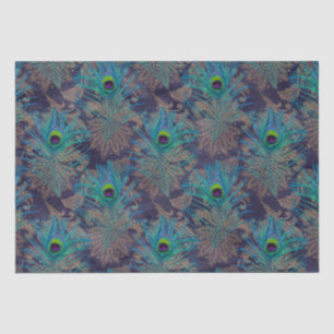 Papier Mousseline Peacock plumes paisley violet turquoise or boho