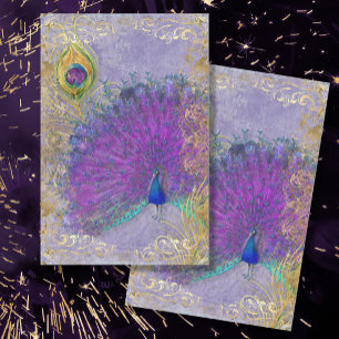 Papier Mousseline Peacock Plumes violet or huile dénoupage baroque