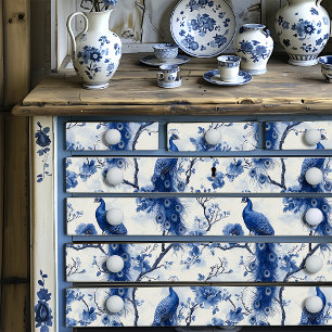 Papier Mousseline Peacock vintage Delft Blue Floral Victorian