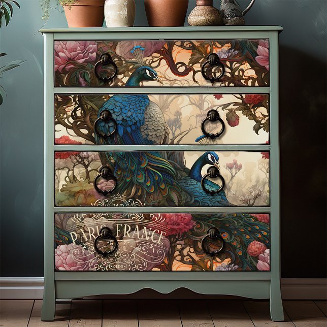 Papier Mousseline Peacocks dans un arbre Elégant Boho victorien Vint (Personalise your furniture with this decoupage tissue paper. Perfect for your elegant crafts.)