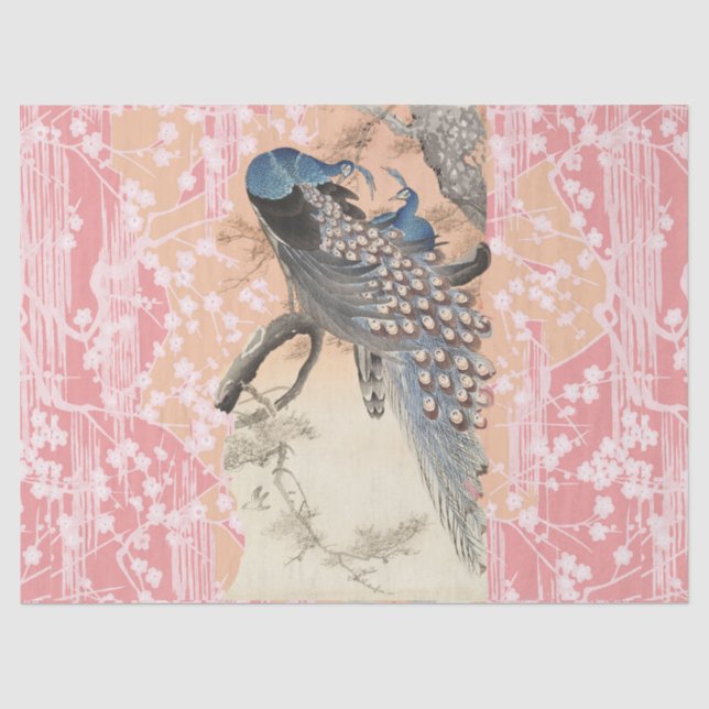 Papier Mousseline PEACOCKS, ROSE BLANC FLEURS SAKURA Japonais Floral (Recto)