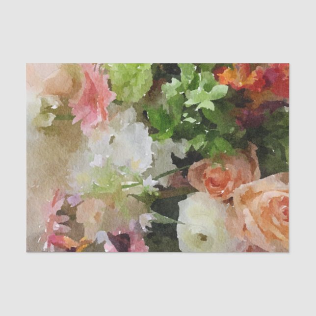 Papier Mousseline Pêche et aquarelle florale de vert (Recto)