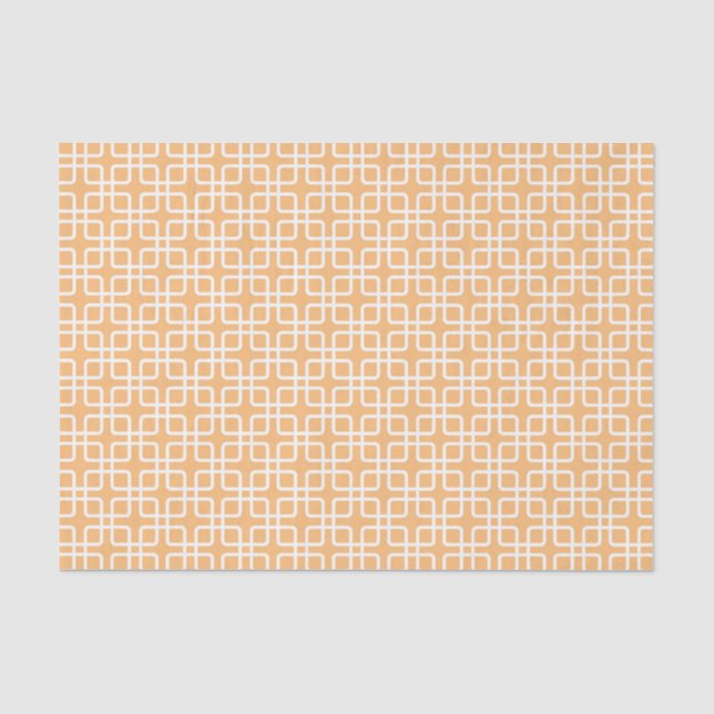 Papier Mousseline Pêche et Carrés géométriques blancs (Recto)