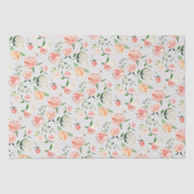 Papier Mousseline Pêche et profil floral féminin rose (Recto)