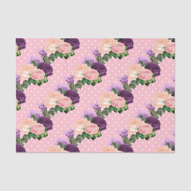 Papier Mousseline Pêche rose et lavande violet florale (Recto)
