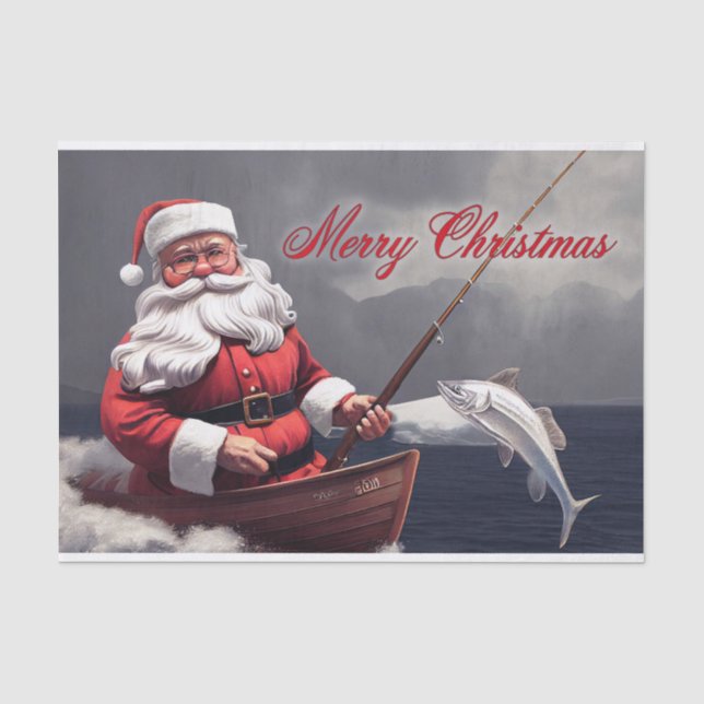 Papier Mousseline Pêche Santa Claus Joyeux Découpage Noël (Recto)