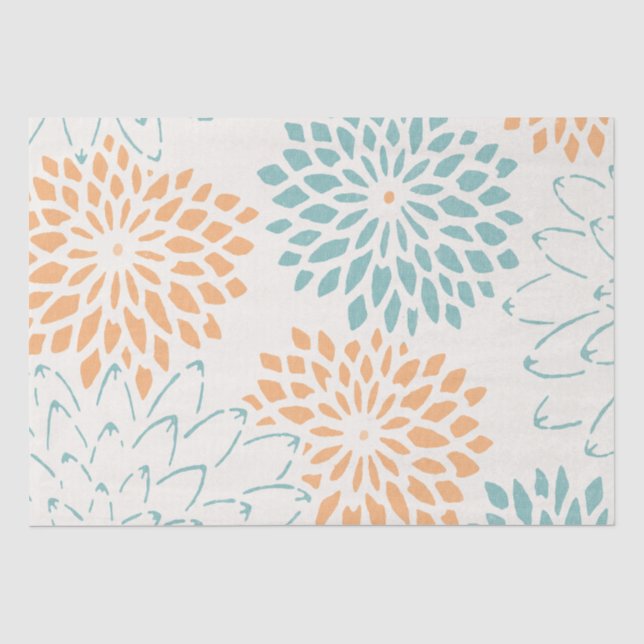 Papier Mousseline Pêcher les fleurs florales d'Aqua (Recto)