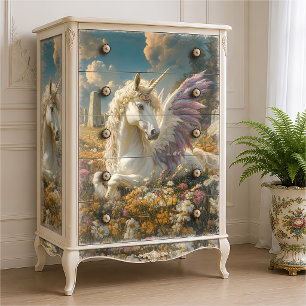 Papier Mousseline Pégase blanc aux ailes violettes Fantastique Mythi