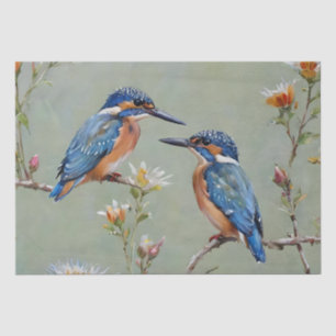 Papier Mousseline Peinture À L'Huile D'Oiseaux Et De Fleurs De Pêche