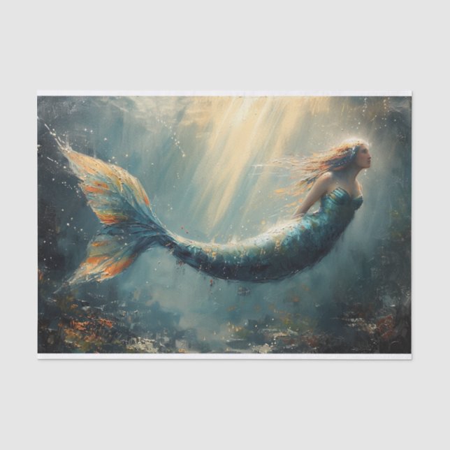 Papier Mousseline Peinture à l'huile d'une sirène au soleil (Recto)