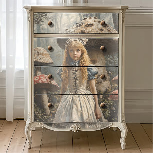 Papier Mousseline Peinture à l'huile vintage d'Alice dans une forêt 