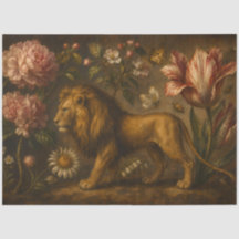 Peinture à l'huile vintage de lion et jardin botan