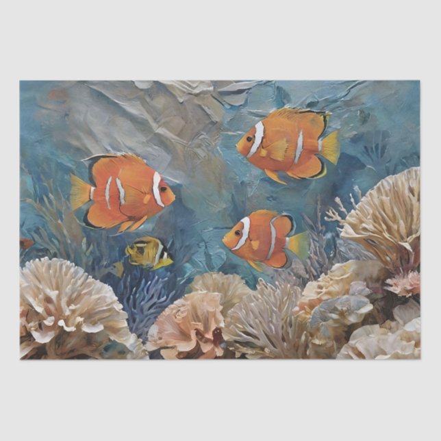 Papier Mousseline Peinture acrylique sur le poisson et le corail (Recto)