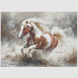 Papier Mousseline Peinture Cheval Traversant La Découpage De L'Eau