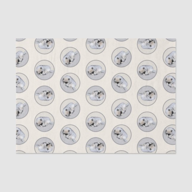 Papier Mousseline Peinture de Keeshond Chiot couché art original Chi (Recto)