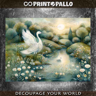 Papier Mousseline Peinture de la Renaissance avec cygne et lac