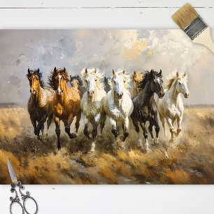 Papier Mousseline Peinture de troupeau de chevaux au galop Découpage
