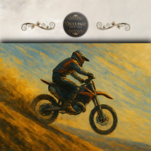 Papier Mousseline Peinture découpage de motard vintage sur moto cros
