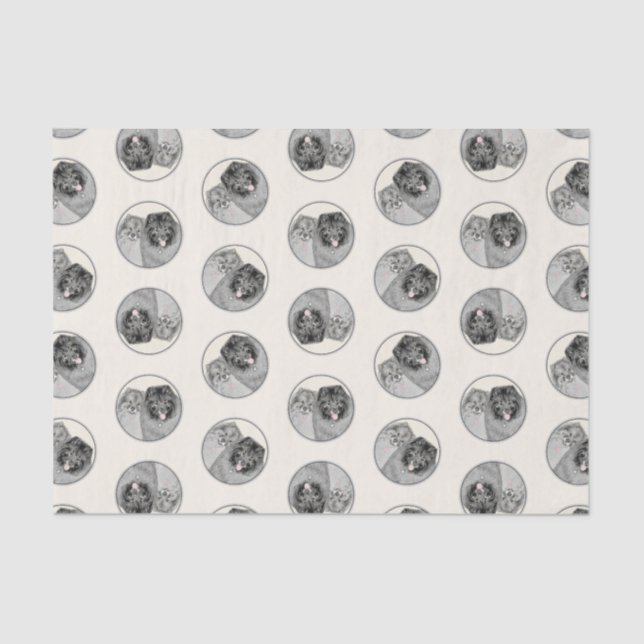 Papier Mousseline Peinture Keeshond 2 Keeshonden Original Chien Art (Recto)