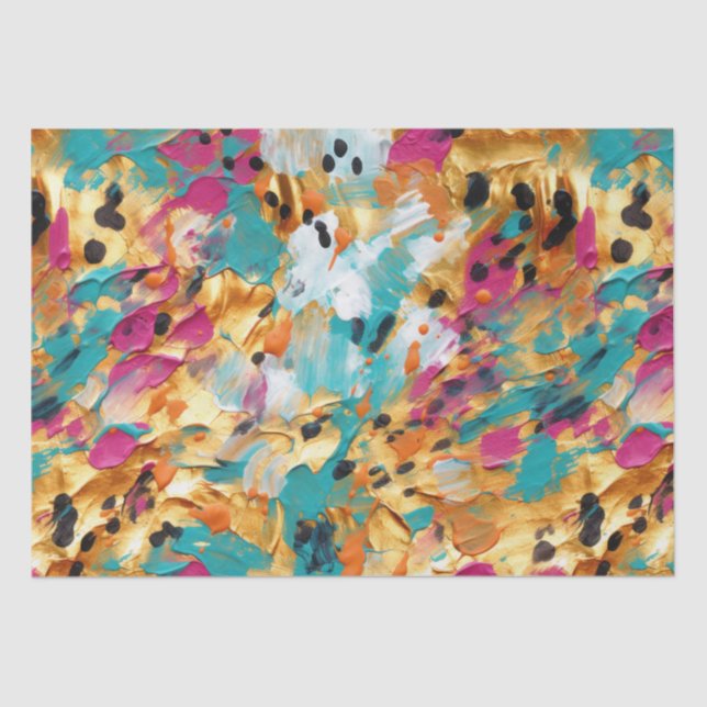 Papier Mousseline Peinture léopard rose or Aqua (Recto)