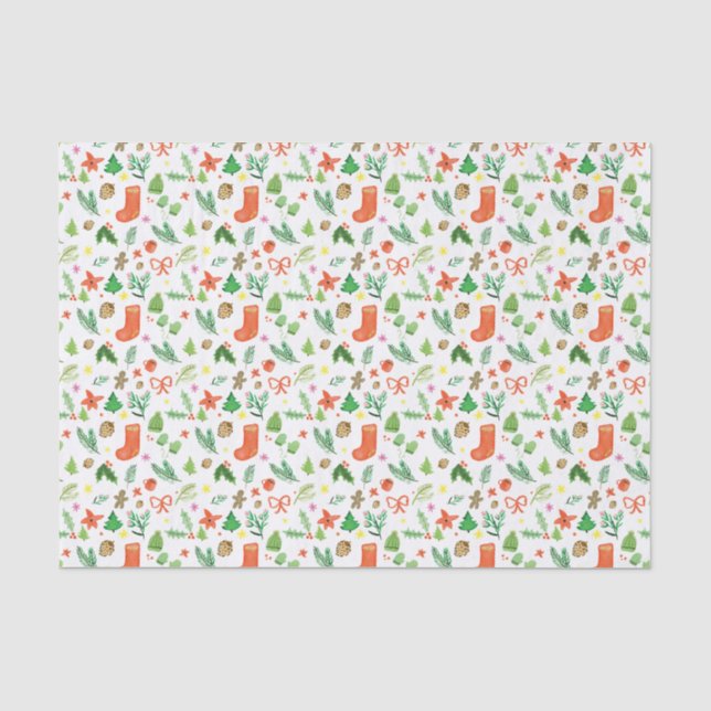 Papier Mousseline Peintures iconiques d'aquarelle de Noël (Recto)