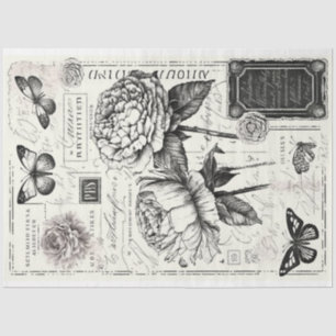 Papier Mousseline Peoné noir et blanc vintage et papillon