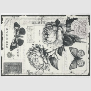 Papier Mousseline Peoné noir et blanc vintage et papillon