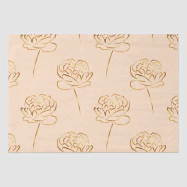 Papier Mousseline peonées de faux feuillard blush et or (Recto)