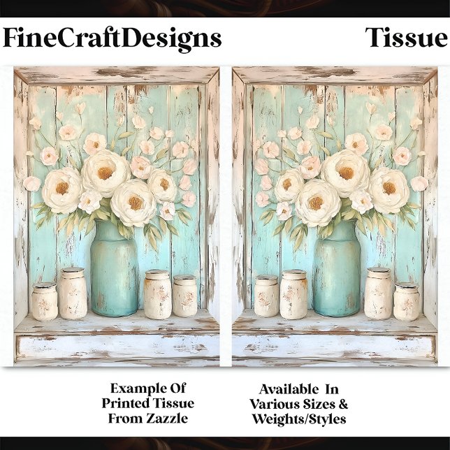 Papier Mousseline Peonies à la crème Chic Shabby, Aqua Jug DV5B Déco (Créateur téléchargé)