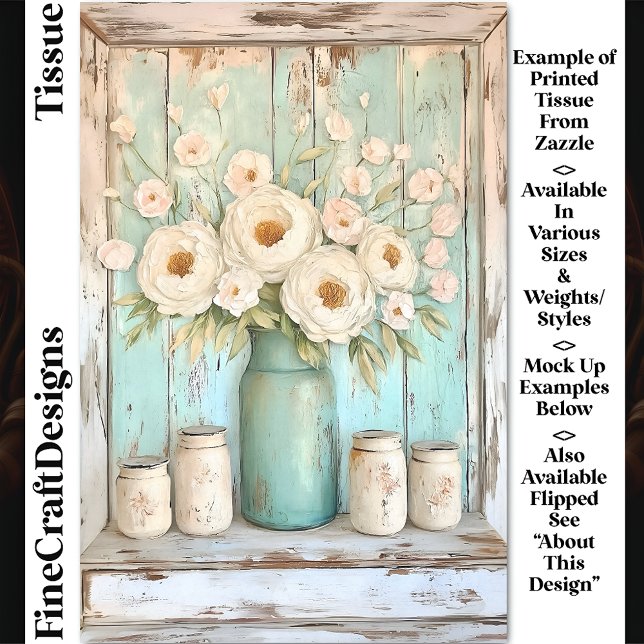 Papier Mousseline Peonies à la crème Chic Shabby, Aqua Jug DV5L Déco (Créateur téléchargé)