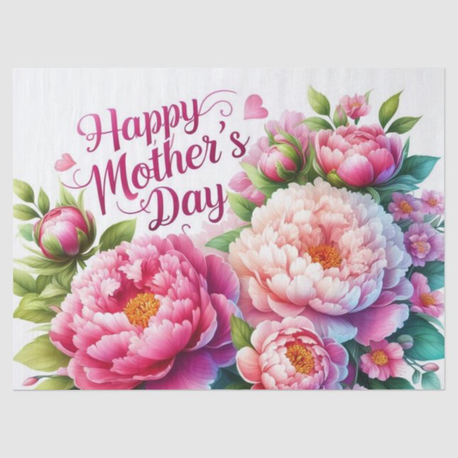 Papier Mousseline Peonies rose Floral Fête des Mères Papier de tissu (Recto)