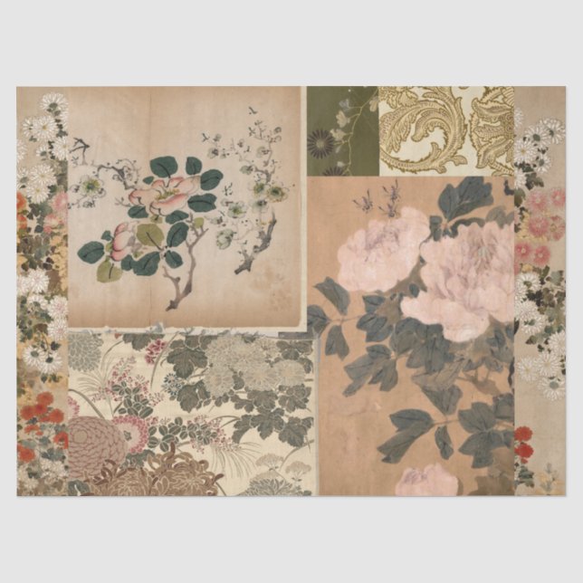 Papier Mousseline Peonies roses et art antique Rose (Recto)