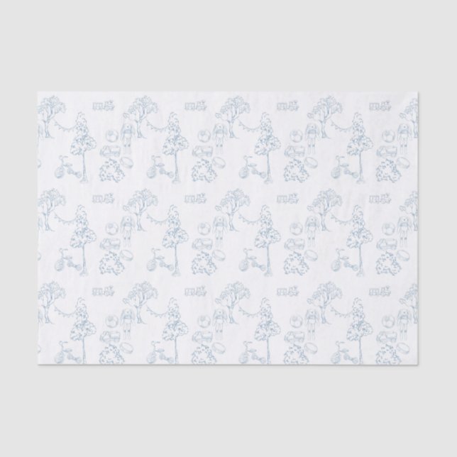 Papier Mousseline Pépinière Vintage Blue Toile de Jouy (Recto)