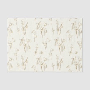 Papier Mousseline Perce-Neige Fines Et Dorées Fleurs Sauvages Beige