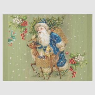PAPIER MOUSSELINE PÈRE NOËL AVEC DES CADEAUX DE CERFS ET DE NOËL EN